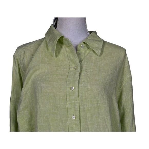 New Lands' End Top Size 20W Button Down Green Linen Long Sleeve Preppy Classic - Picture 3 of 11